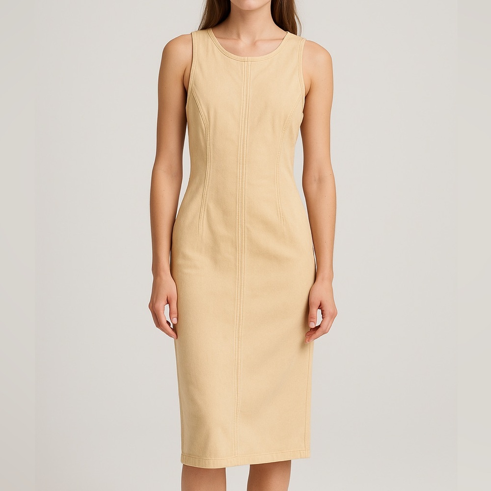 🆕🌾Sage The Label Butter Yellow Midi Dress 💯 Cotton Minimalist Casual Chic Size M